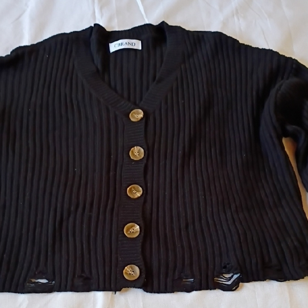 Black Ribbed Button-Up Sweater Cbrand Size M - Picture 3 of 9